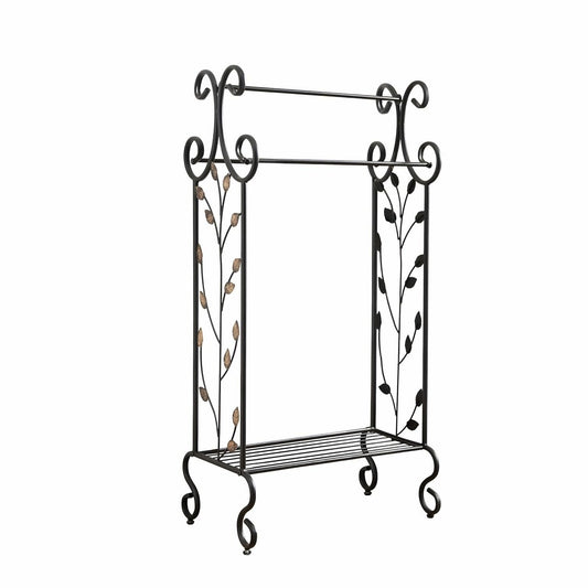 Black Metal Towel Rack Stand with Shelf