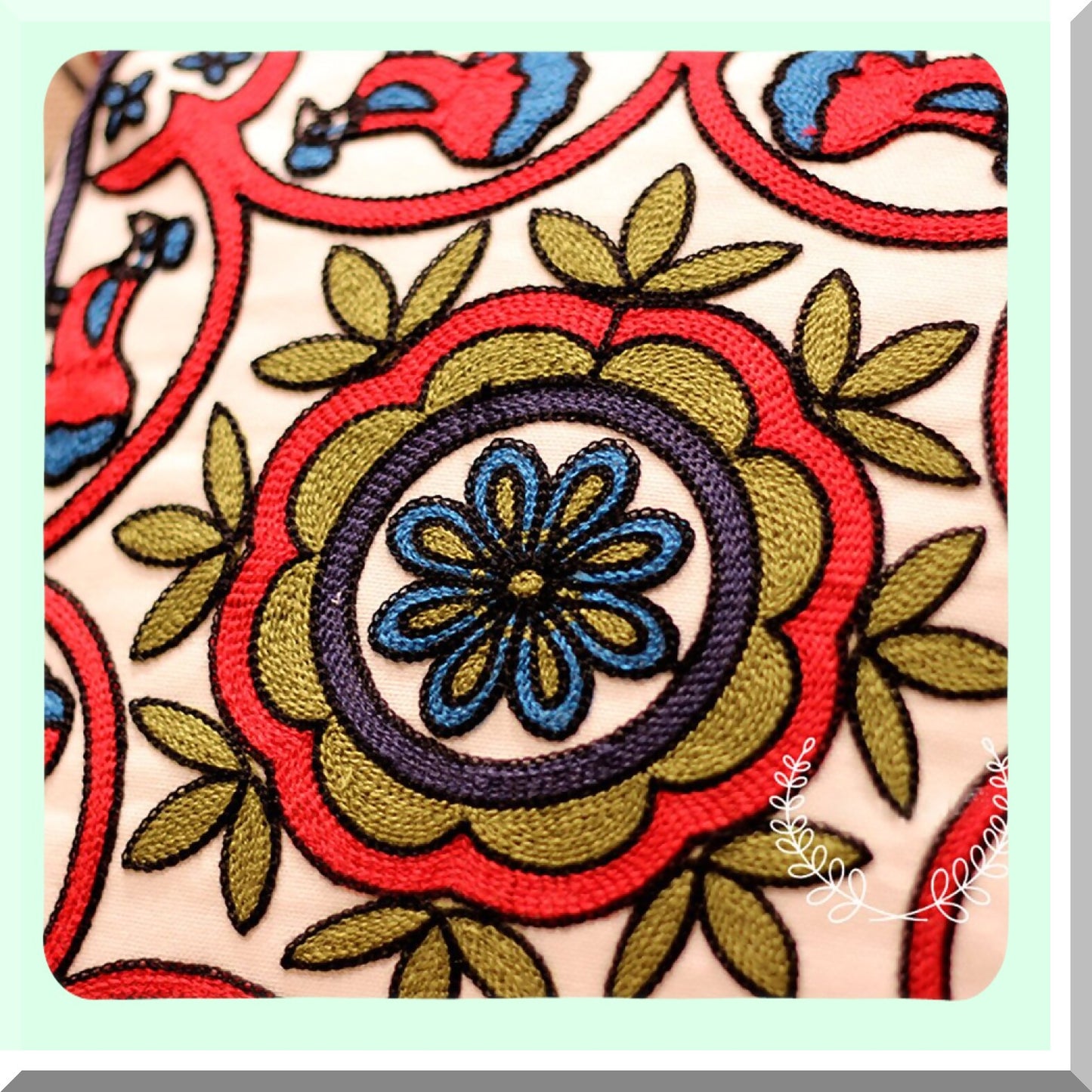 Bohemian Flower Embroidery Cushion Cover - Symmetrical Pattern Square Throw Pillow Case for Home Decor - Handmade National Housewarming Decoration