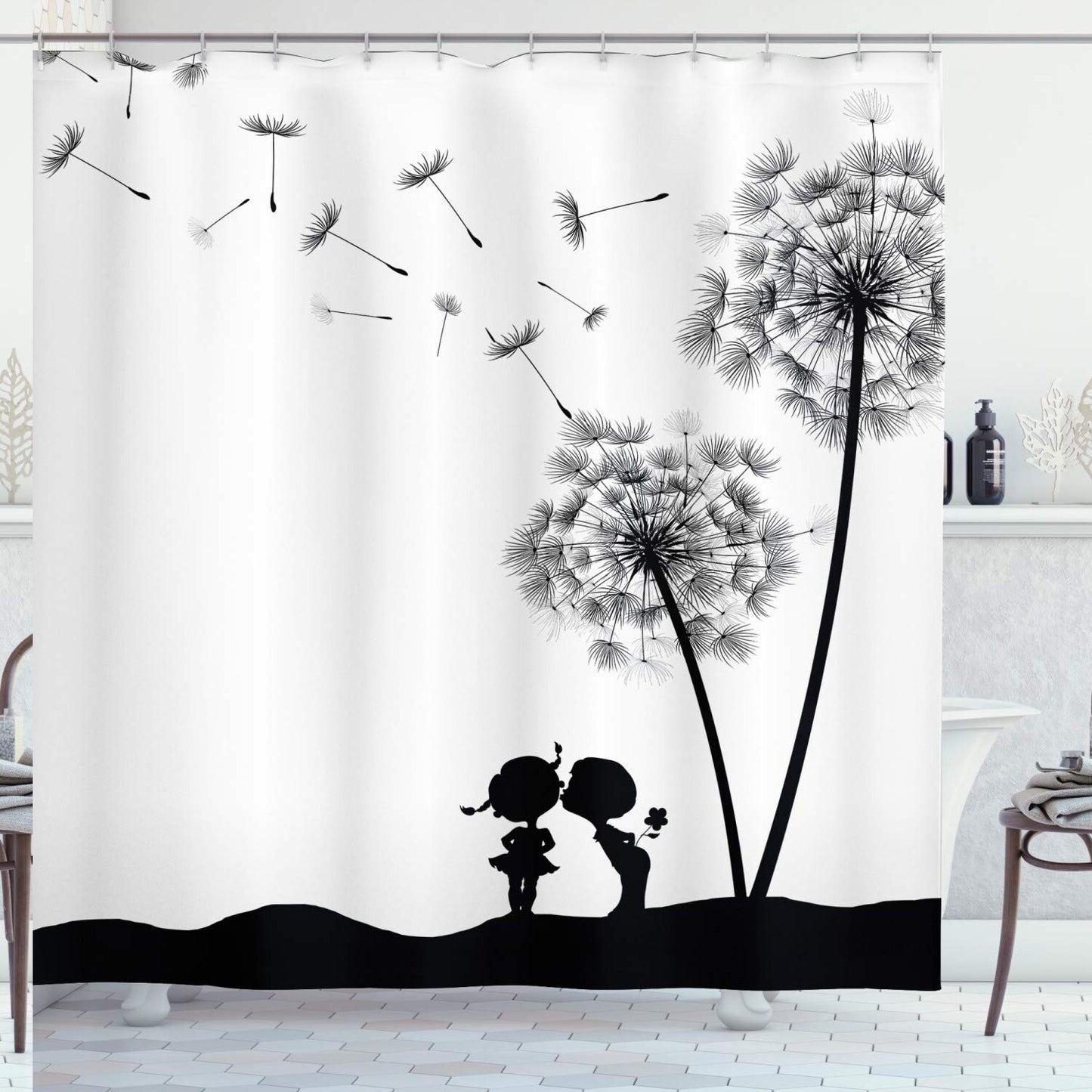 Vintage Floral Shower Curtain 70x69 Inches Black White