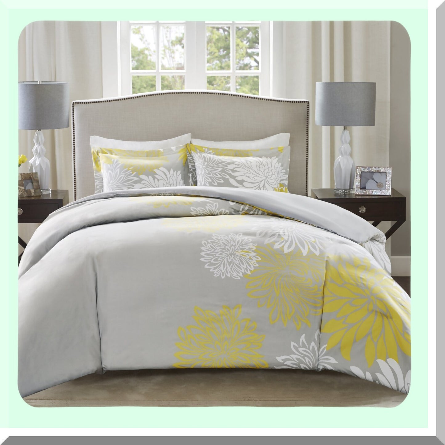 Floral Bliss Comforter Set - All Season Down Alternative Bedding with Matching Shams, Bedskirt, and Decorative Pillows for Queen Size Bed, Yellow
