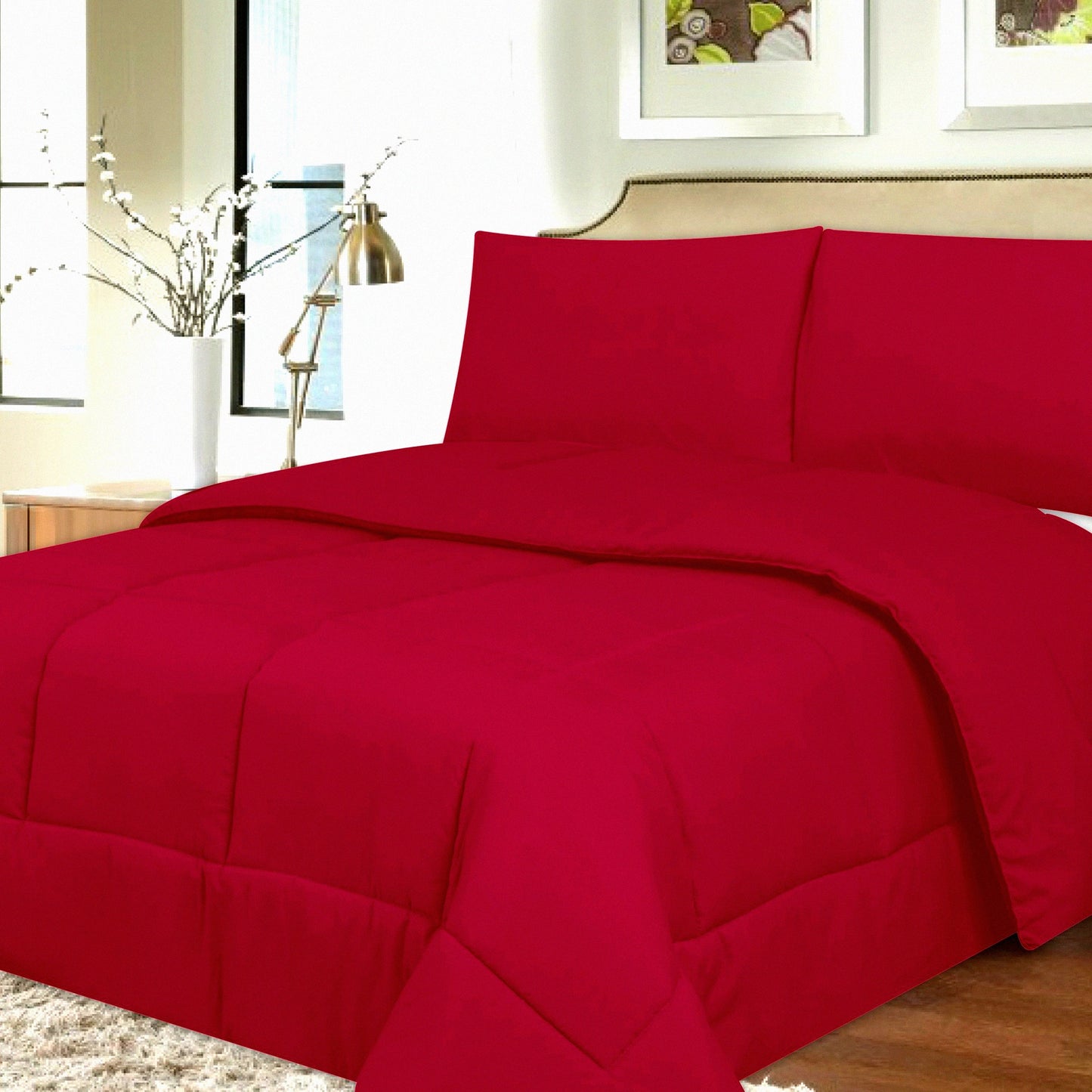 Luxury Burgundy Microfiber Comforter - Full Size Box Stitched Bedding with Down Alternative Polyester Fill for Ultimate Comfort and Coziness
