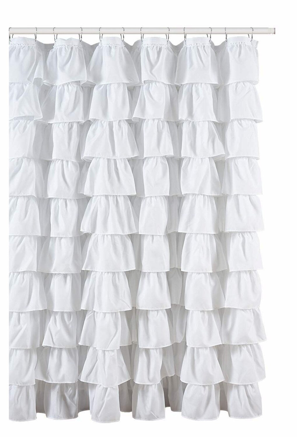 Ruffled White Fabric Shower Curtain 72x72 inches