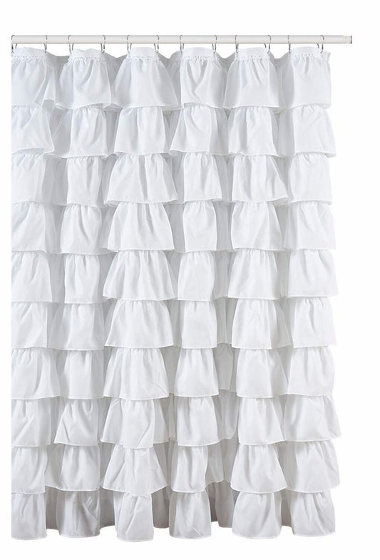 Ruffled White Fabric Shower Curtain 72x72 inches