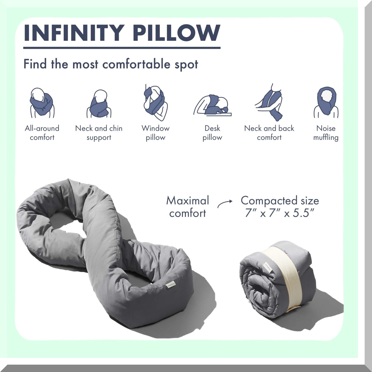Ultimate Comfort Travel Pillow - Memory Foam Neck Support Scarf for Home & Travel - Soft Grey Sleep Aid with Infinity Design