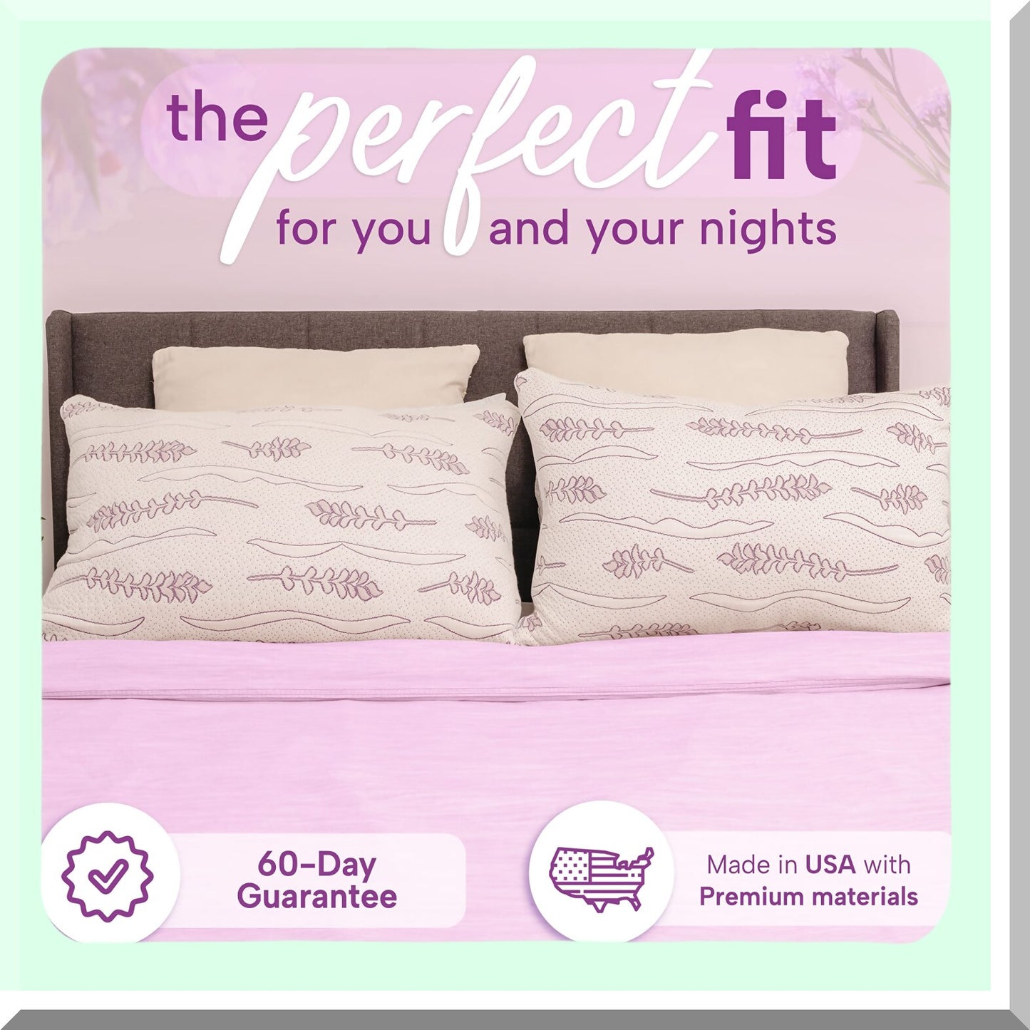 CoolDream Lavender Memory Foam Pillow - USA Made, Shredded Gel Foam, Cooling Cover, Soft Bed Pillow for Sleeping - GREENGUARD Gold Standard