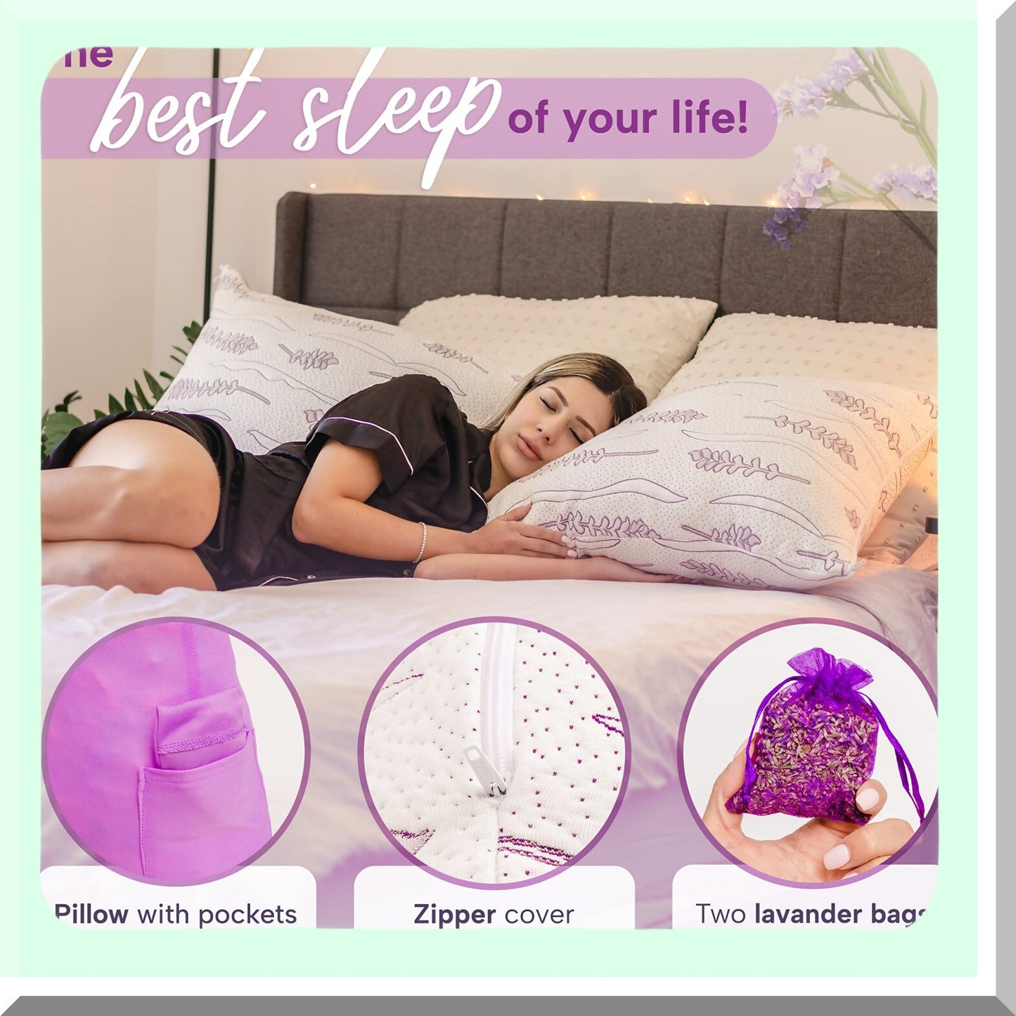 CoolDream Lavender Memory Foam Pillow - USA Made, Shredded Gel Foam, Cooling Cover, Soft Bed Pillow for Sleeping - GREENGUARD Gold Standard