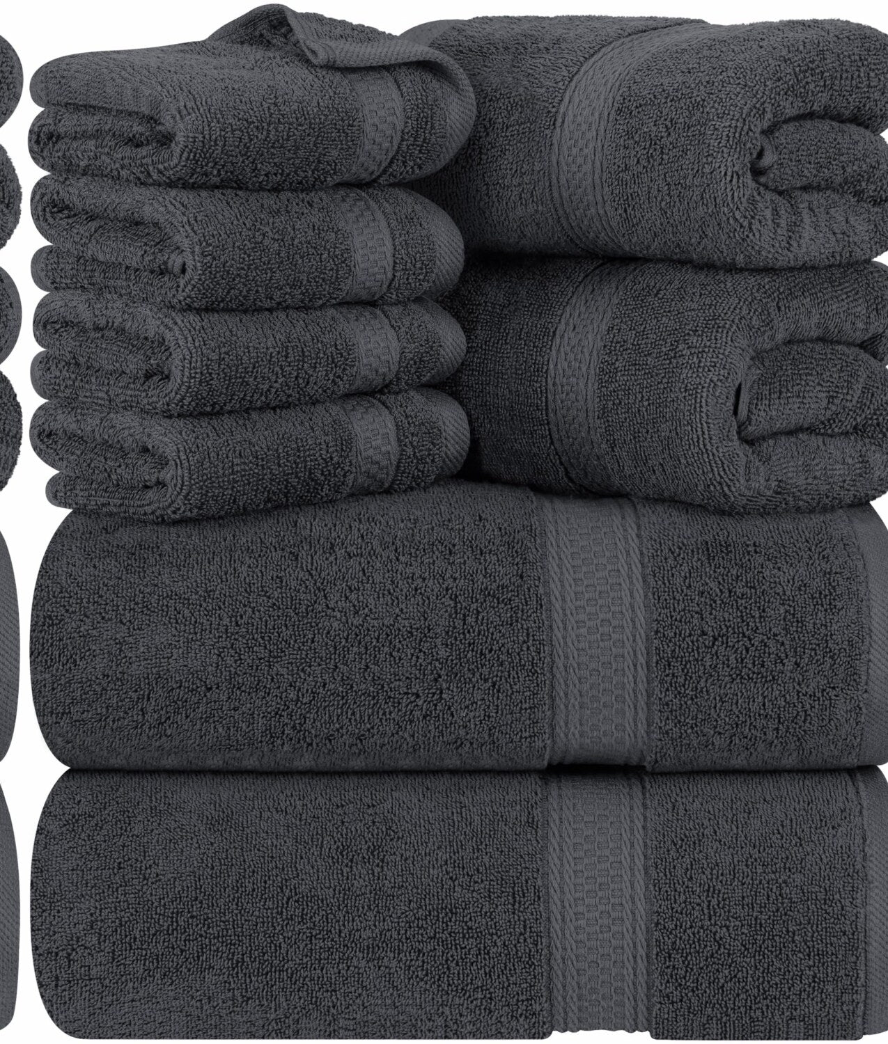 8-Piece Cotton Towel Set Grey 2 Bath 2 Hand 4 Washcloths