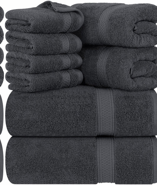 8-Piece Cotton Towel Set Grey 2 Bath 2 Hand 4 Washcloths