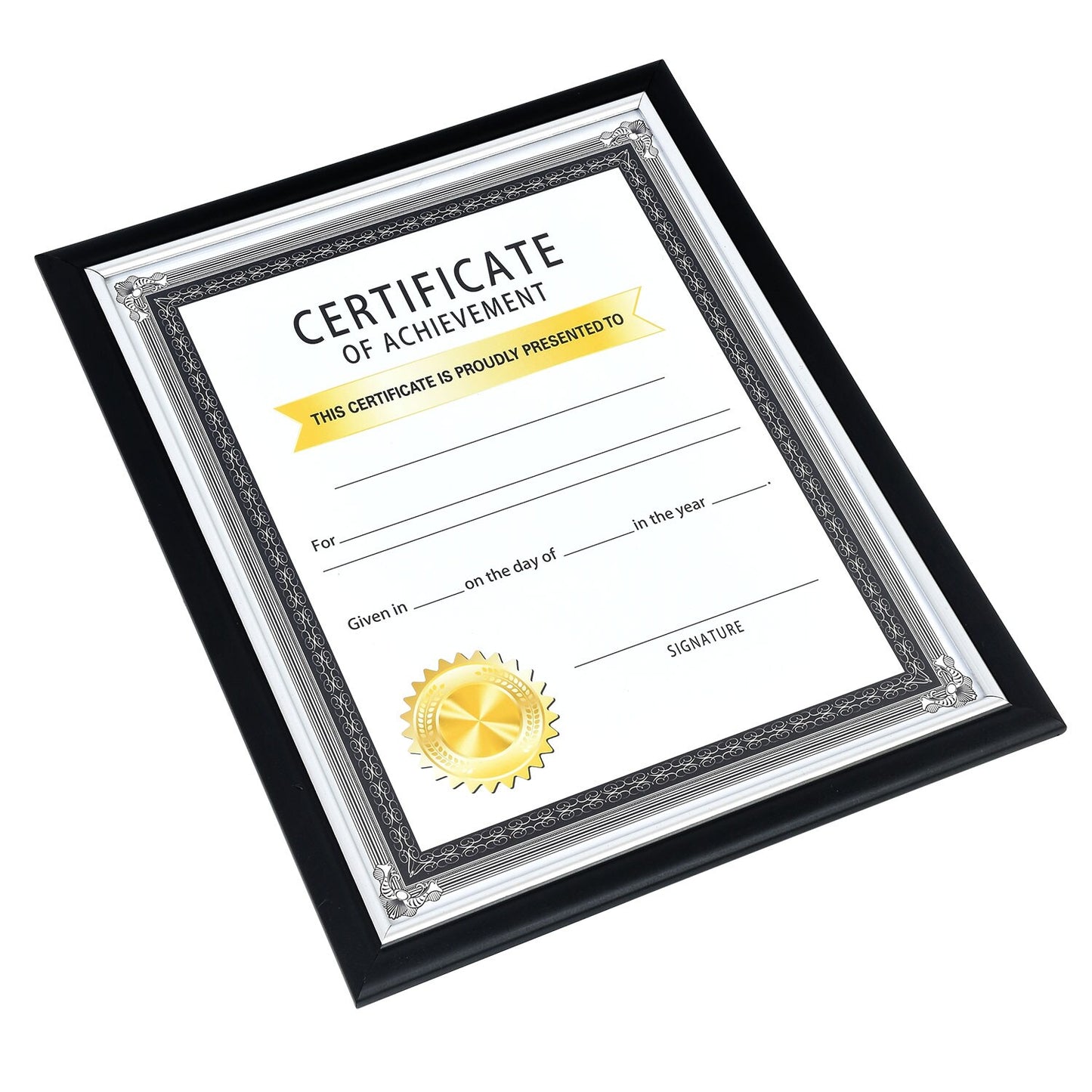 Black Plastic Document Frames with Silver Accents, 8.5x11 in. (Pack of 4)