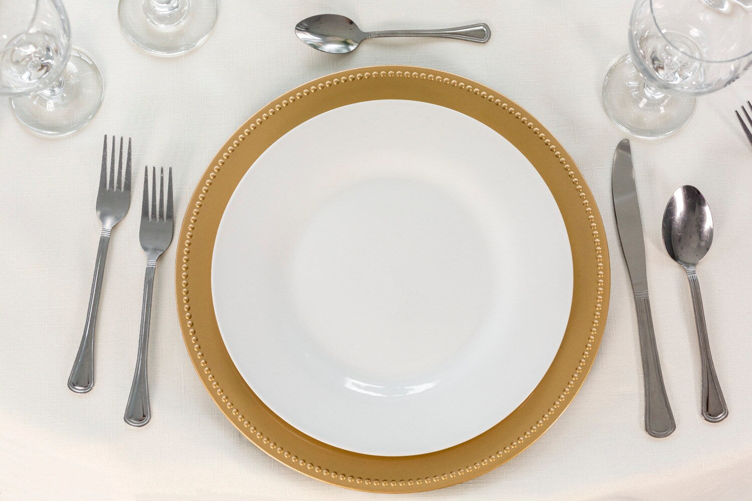 Gold Plastic Charger Plates with Beaded Rims, 13 in. (Pack of 12)