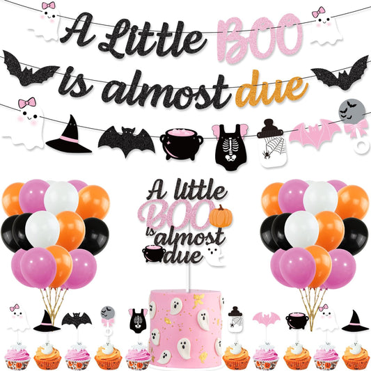 Boo-tiful Baby Shower Kit: Pink Orange Decorations, A Little Boo is Almost Due Banner, Cute Ghost Bottle Topper, Latex Balloons for Girls Party