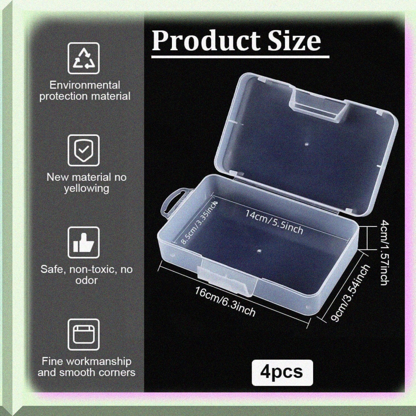4 Pack Large Clear Plastic Storage Boxes 5.5x3.5x1.5