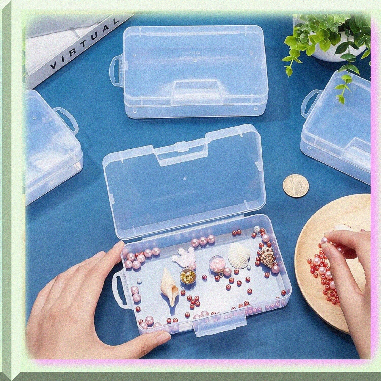 4 Pack Large Clear Plastic Storage Boxes 5.5x3.5x1.5