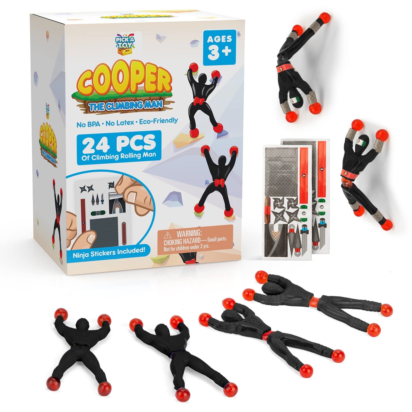 Ninja Climbing Wall Crawlers - Fun DIY Sticker Kit for Kids! Stretchy Black Ninjas for Birthday Party Favors, Basket Stuffers & Window Decorations