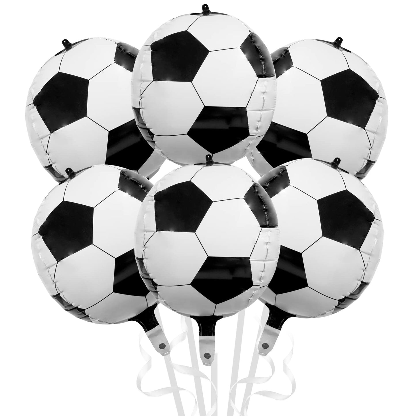 Soccer Blast 4D Balloons - 6 Pack, 22 Inch Black Soccer Ball Decorations for Sports Birthday Party Supplies & Soccer Party Decorations