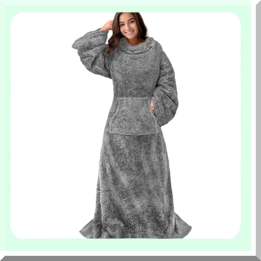 CozySleeve Sherpa Fleece Blanket - Plush, Soft, and Warm Snuggle Throw for Adults - Perfect Gift for Mom or Wife - Dark Gray