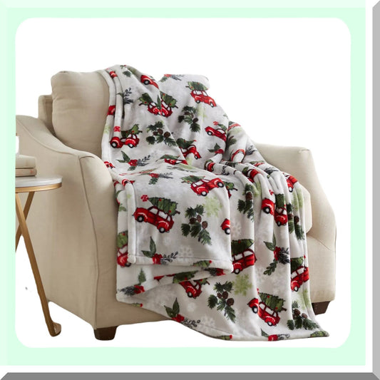 CozyHoliday Wagon Throw Blanket - 60x70 Inch Festive Lounge Comfort