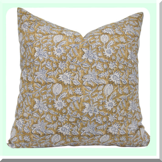 Boho Blooms Linen Throw Pillow Covers - Vintage Floral Print Cushion Cover for Sofa & Couch - Outdoor Home Decor - Manikarnika Collection