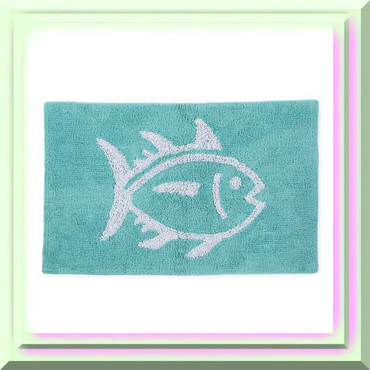 Skipjack Cotton Reversible Bath Rug 20x32 Aqua