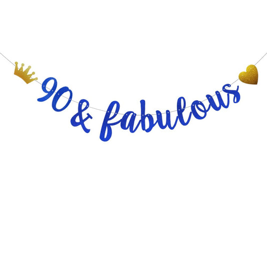 Blue Glitter 90th Birthday Banner - Pre-Strung Funny Party Decorations for 90th Birthday Celebration - Blue Paper Letters - No Assembly Needed
