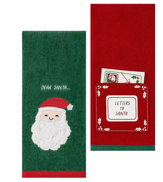 Bath Hand Towels Set 2 Red Green Velour
