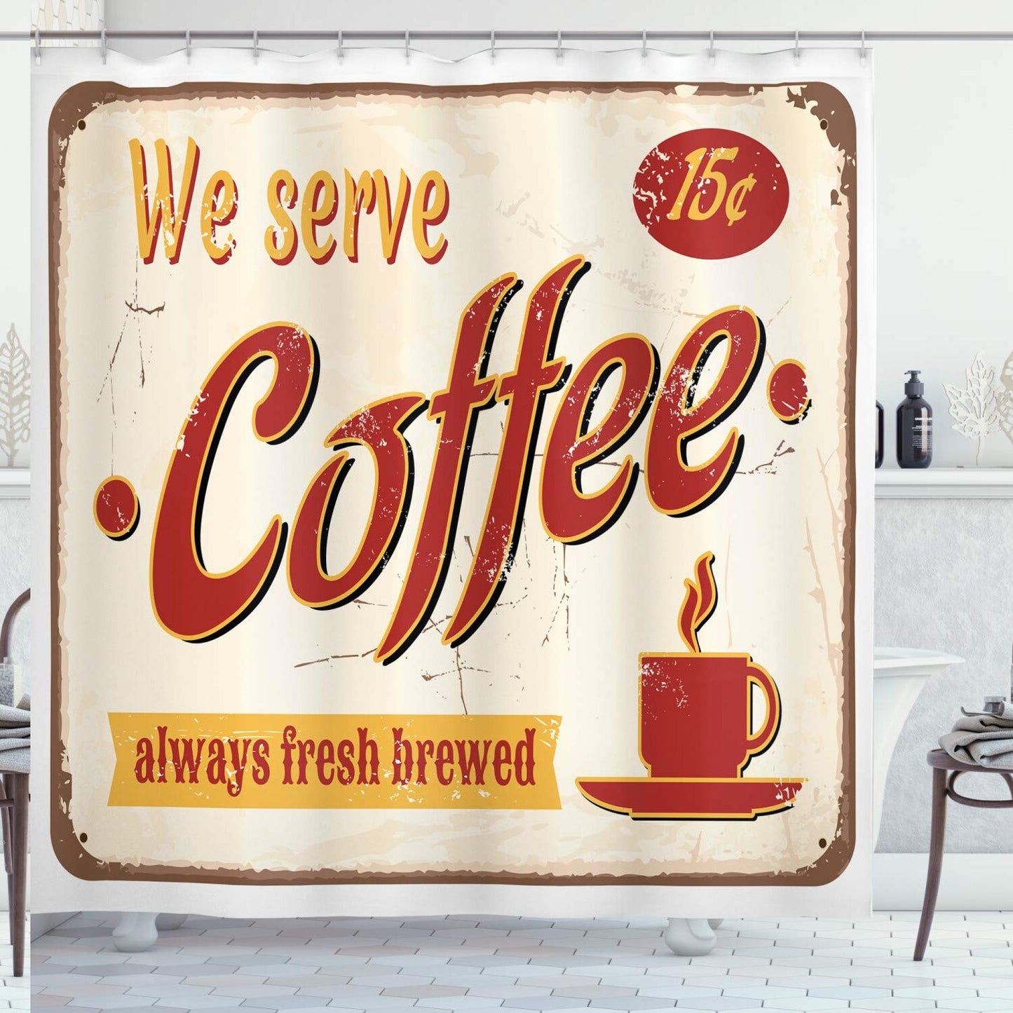 Retro Coffee Print Shower Curtain 69x70 inches