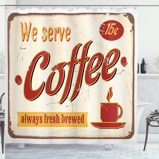 Retro Coffee Print Shower Curtain 69x70 inches