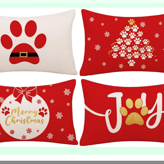 Winter Paws Red Pillowcase - Farmhouse Decor 12x20 Inch