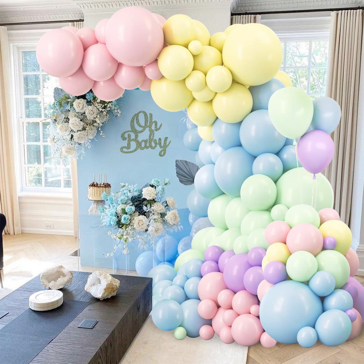 Rainbow Pastel Balloon Arch Kit - Colorful Macaron Garland for Birthday, Baby Shower, Bridal Shower, Anniversary, Wedding Decorations