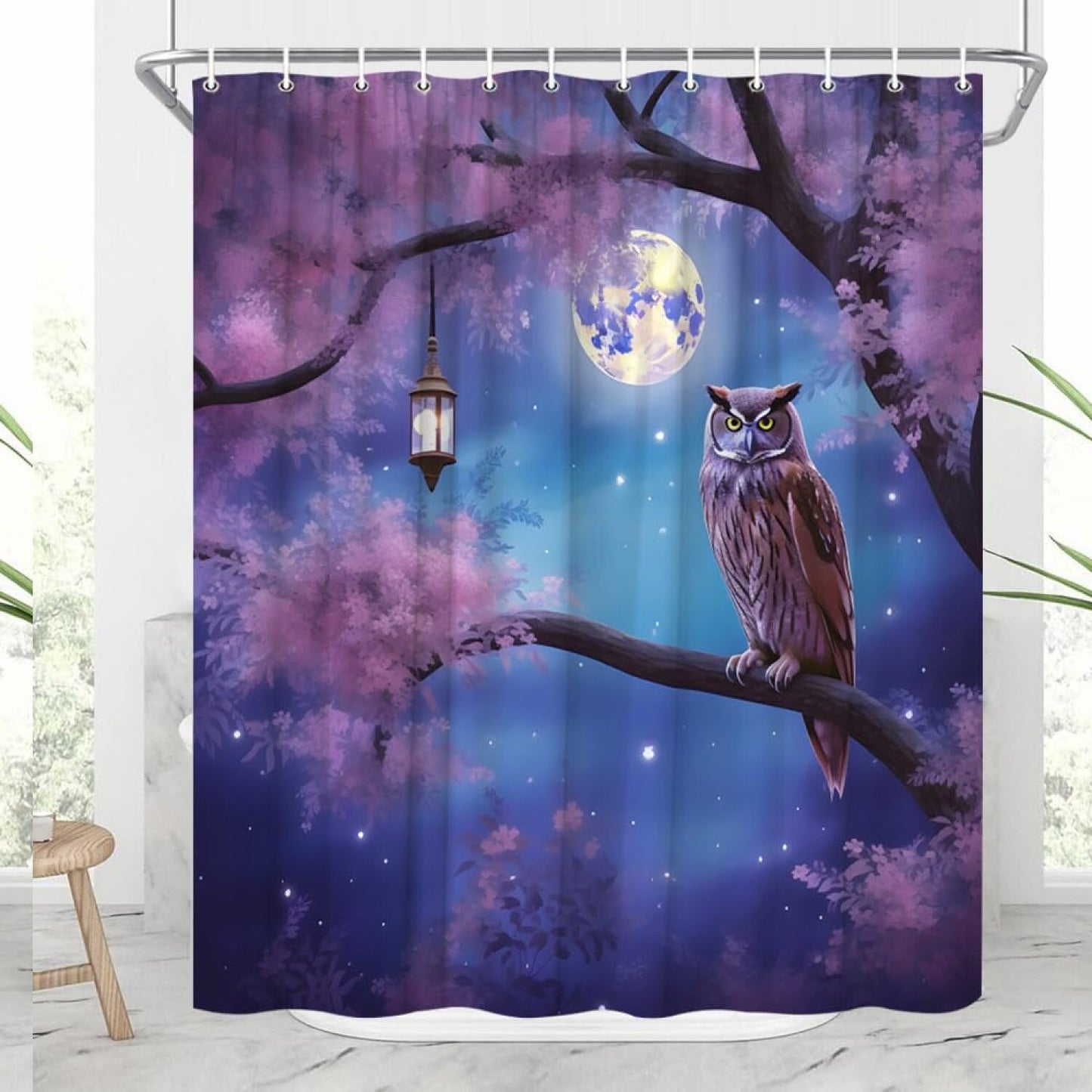 Owl Shower Curtain Purple Forest 70x70 inch
