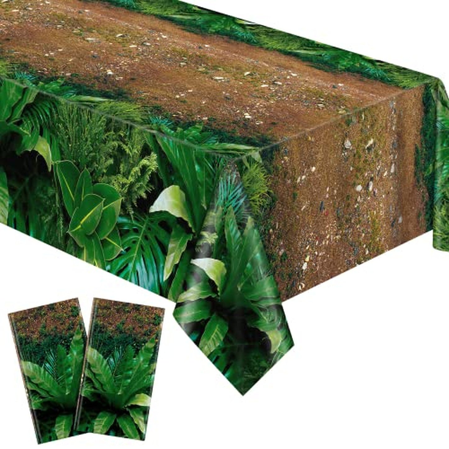 Forest Path Safari Tablecloth - Waterproof Plastic Table Cover for Safari Jungle Party Supplies. Perfect for Birthday, Baby Shower, 108 x 54 Inch.