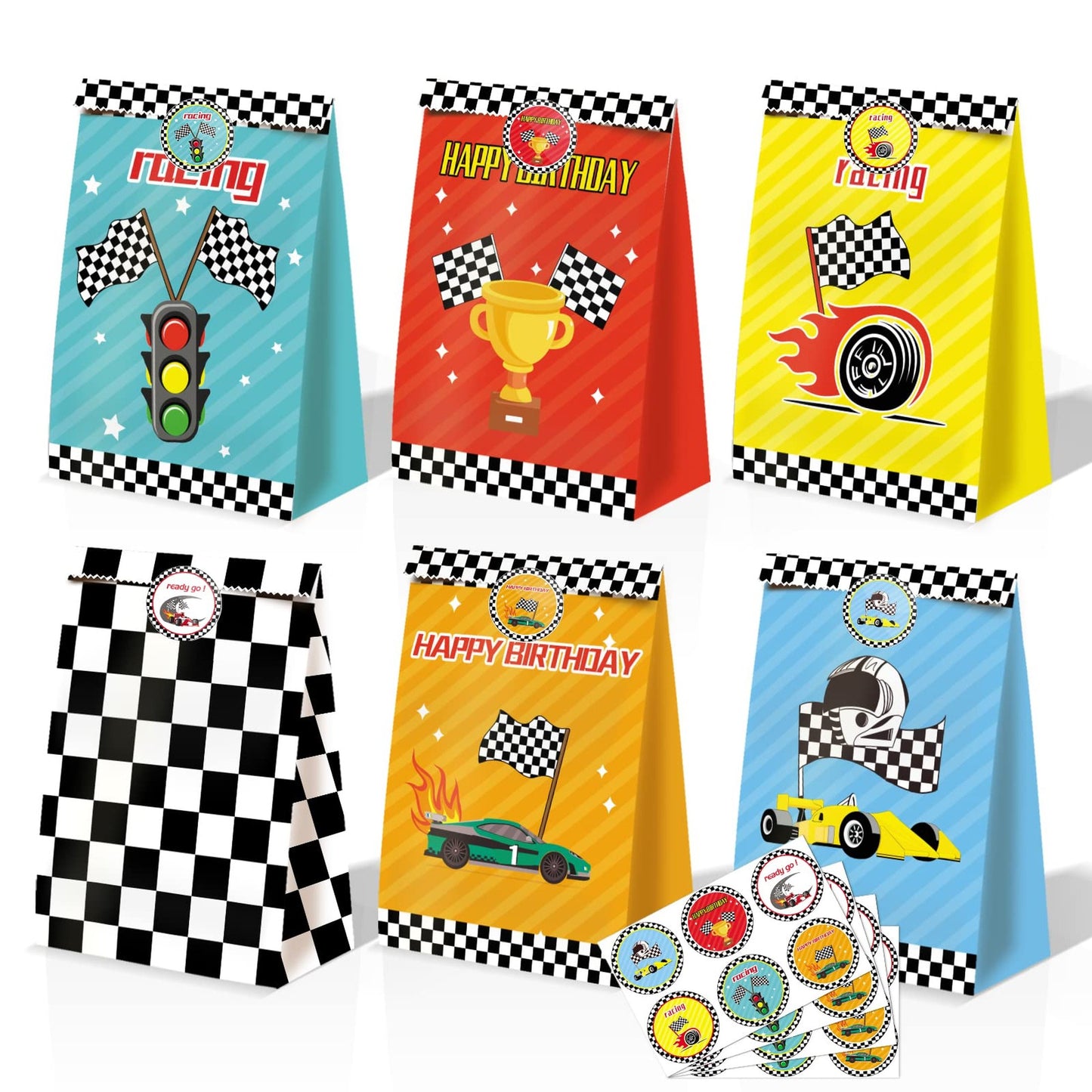 Speedy Wheels Party Pack - 24 Race Car Gift Bags & Favors for Boys! Rev up your little racer's birthday with these Cars-themed decorations and goody bags.