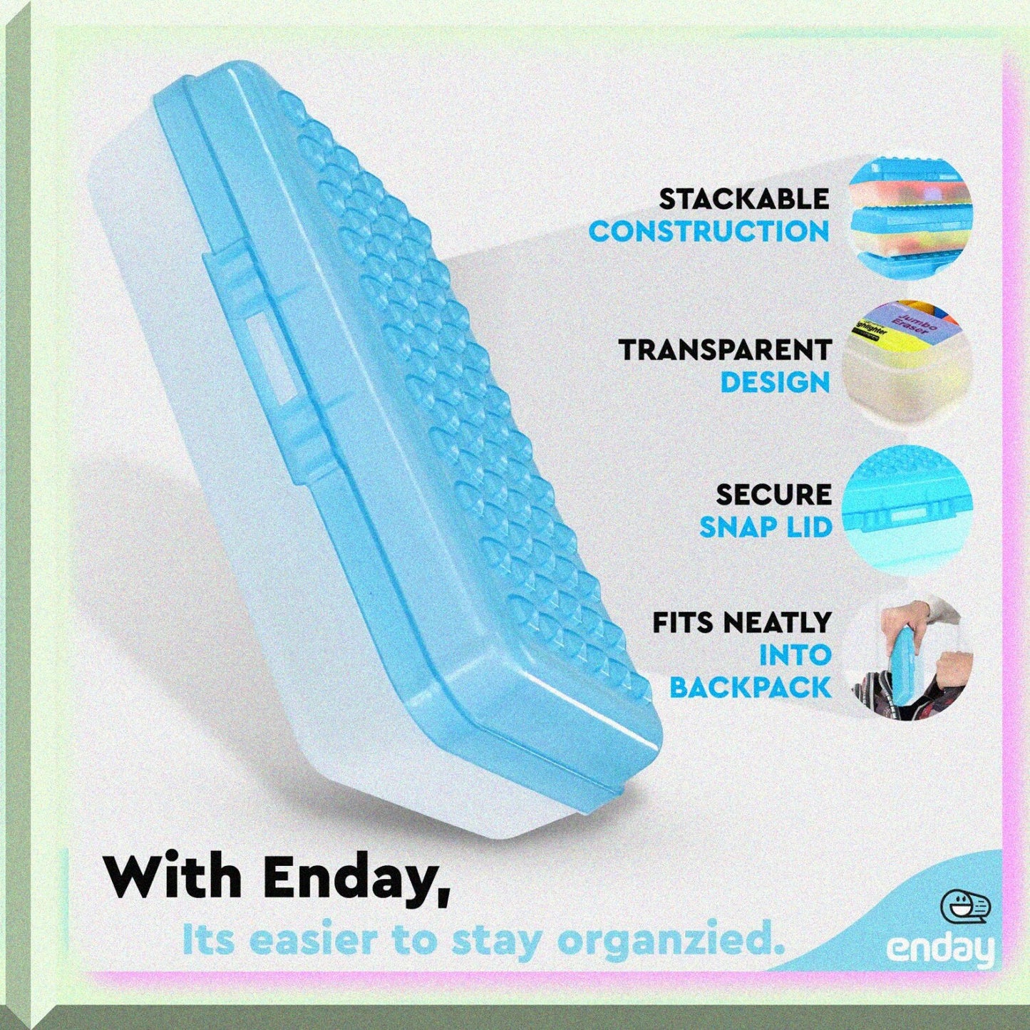 Plastic Pencil Box Large Capacity 6 Pack Assorted Colors