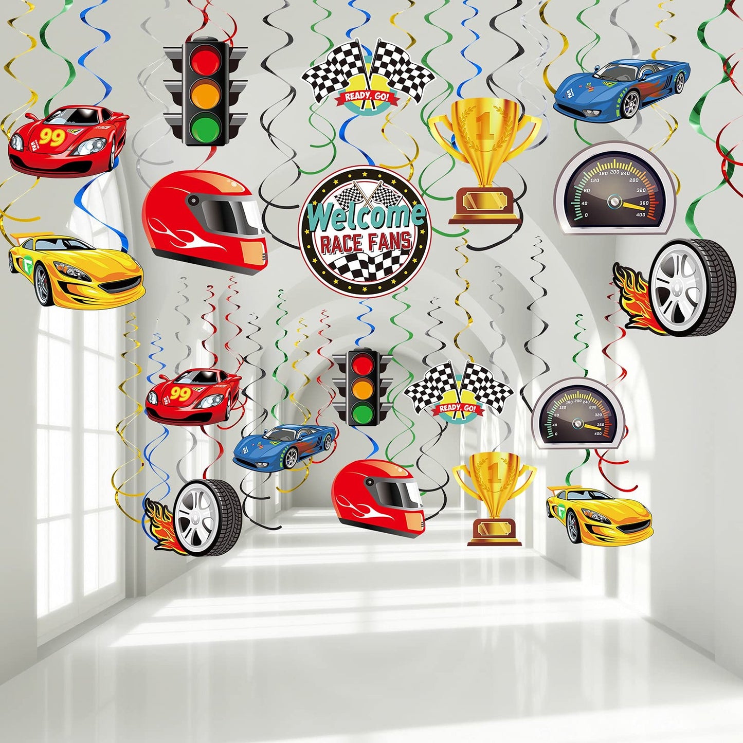 Race Car Party Hanging Swirls Decorations for Kids and Adults