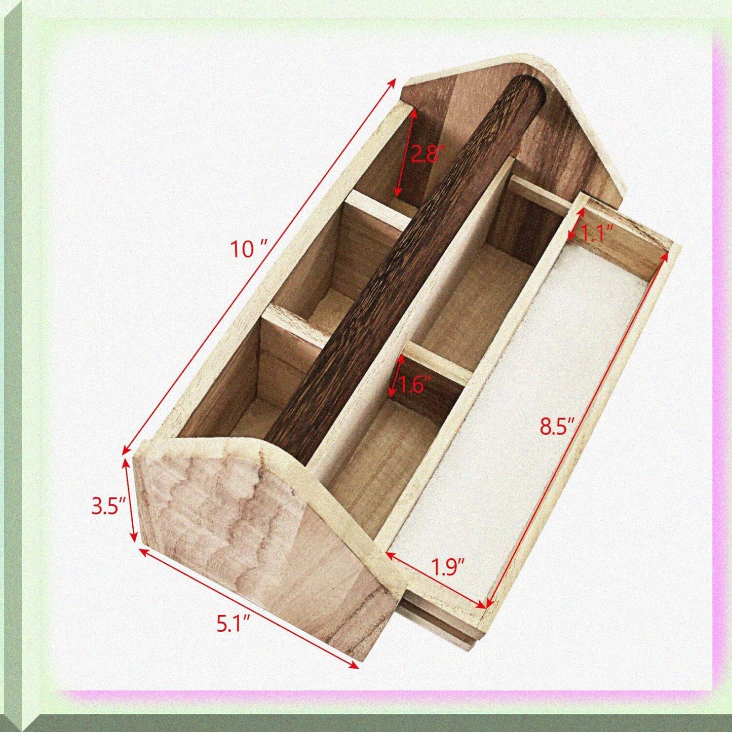 Small Wooden Storage Caddy with Handle, 10x5.1x3.5 in