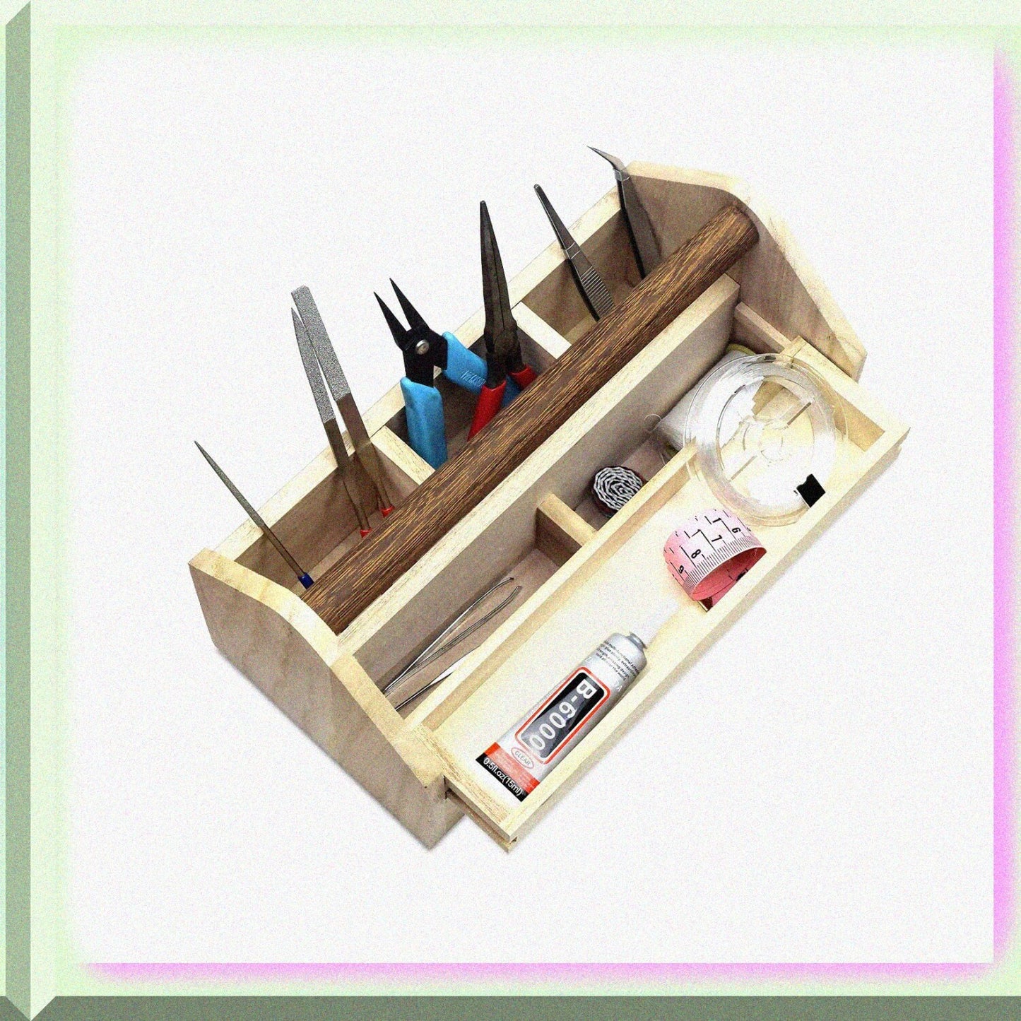 Small Wooden Storage Caddy with Handle, 10x5.1x3.5 in