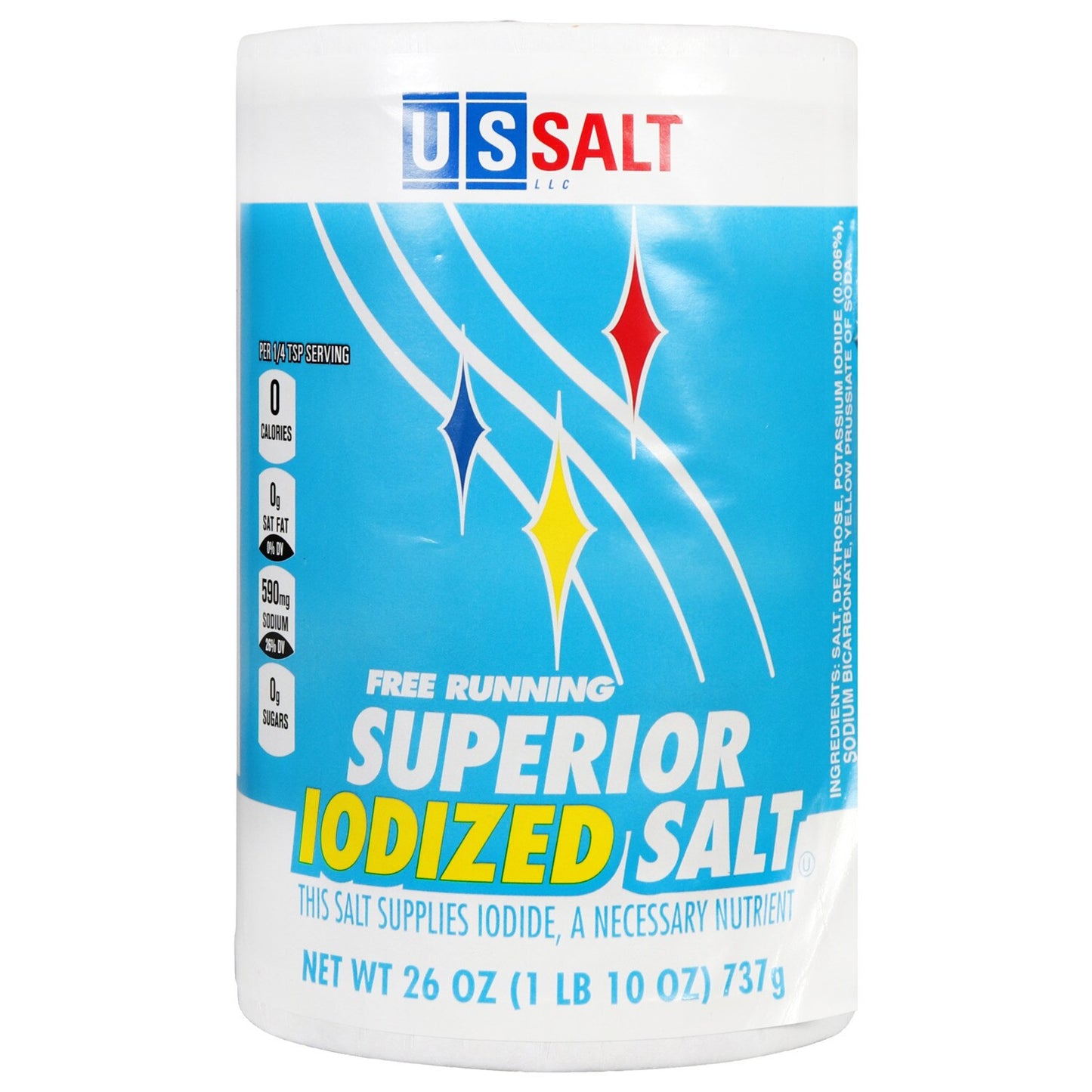 U.S. Salt Iodized Salt, 26 oz. Canisters (Pack of 24)