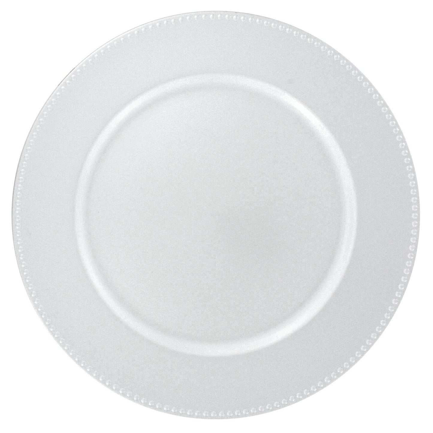 Silver Plastic Charger Plates with Beaded Rims, 13 in. (Pack of 12)
