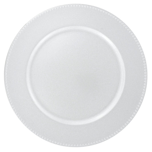 Silver Plastic Charger Plates with Beaded Rims, 13 in. (Pack of 12)