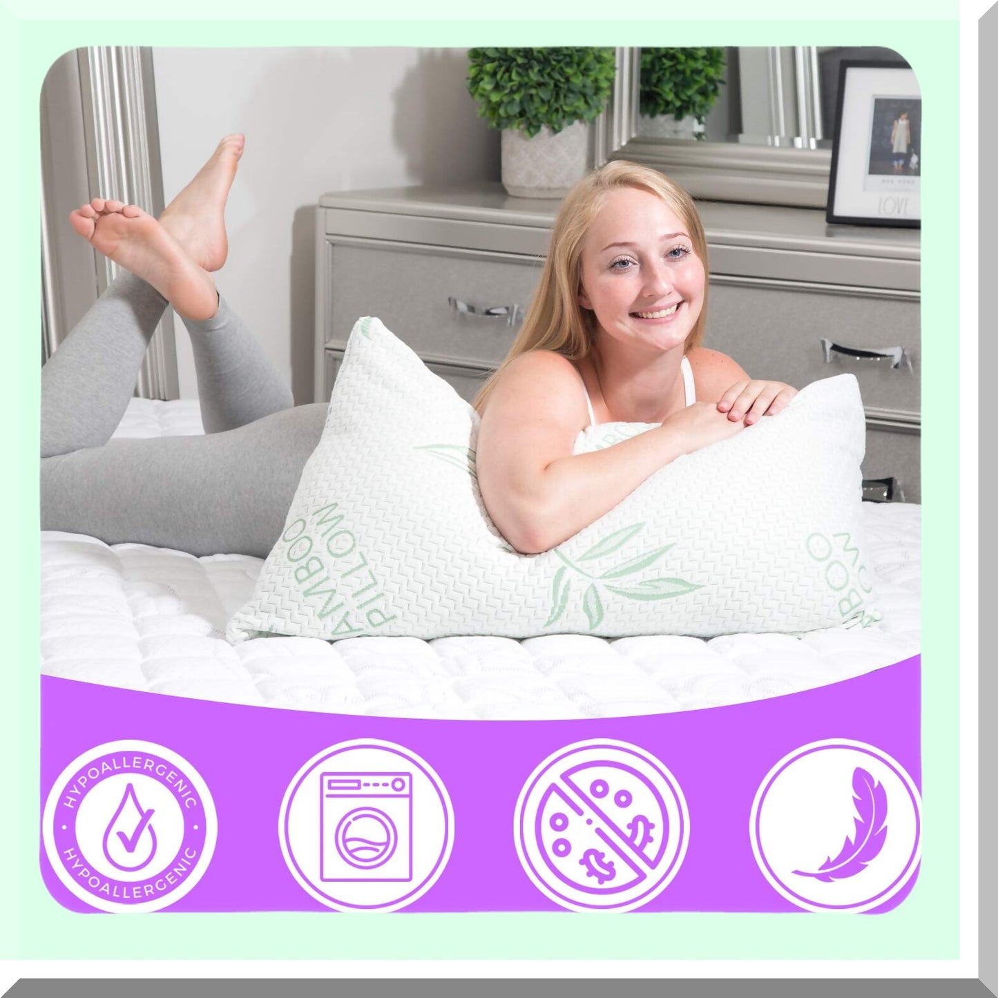 BambooCool Memory Foam Pillow - Queen Size Shredded Foam Bed Pillow Set for Back, Stomach, Side Sleepers - Adjustable Firmness with Removable Cover