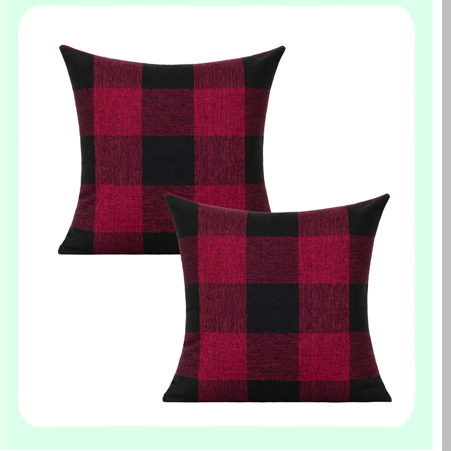 Rustic Buffalo Plaid Cushion Covers - Set of 2 Farmhouse Decorative Throw Pillow Cases for Couch Bed Sofa - Red Black Retro Check Home Decor 18x18