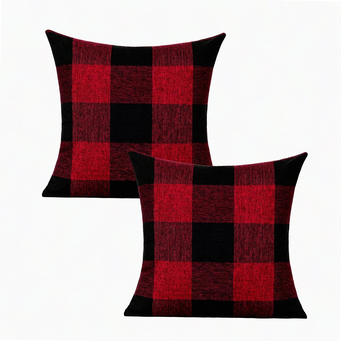 Rustic Buffalo Plaid Cushion Covers - Set of 2 Farmhouse Decorative Throw Pillow Cases for Couch Bed Sofa - Red Black Retro Check Home Decor 18x18