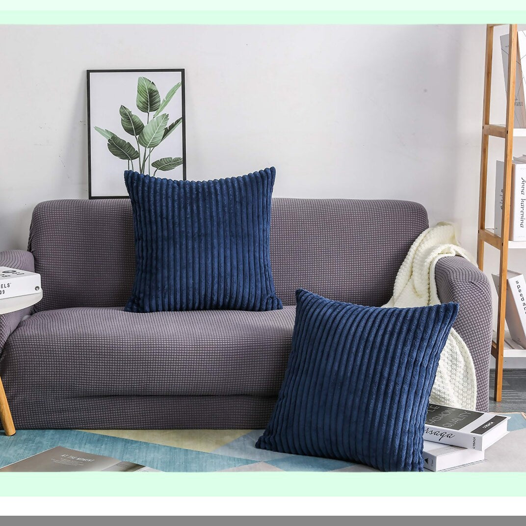Luxury Velvet Stripe Pillow Covers - Set of 2 Soft Plush Corduroy Square Decorative Throw Pillow Cases, 20x20 Inches, Navy Blue - Pack of 2