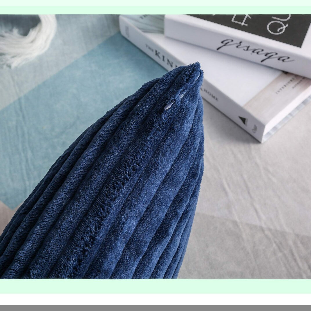 Luxury Velvet Stripe Pillow Covers - Set of 2 Soft Plush Corduroy Square Decorative Throw Pillow Cases, 20x20 Inches, Navy Blue - Pack of 2