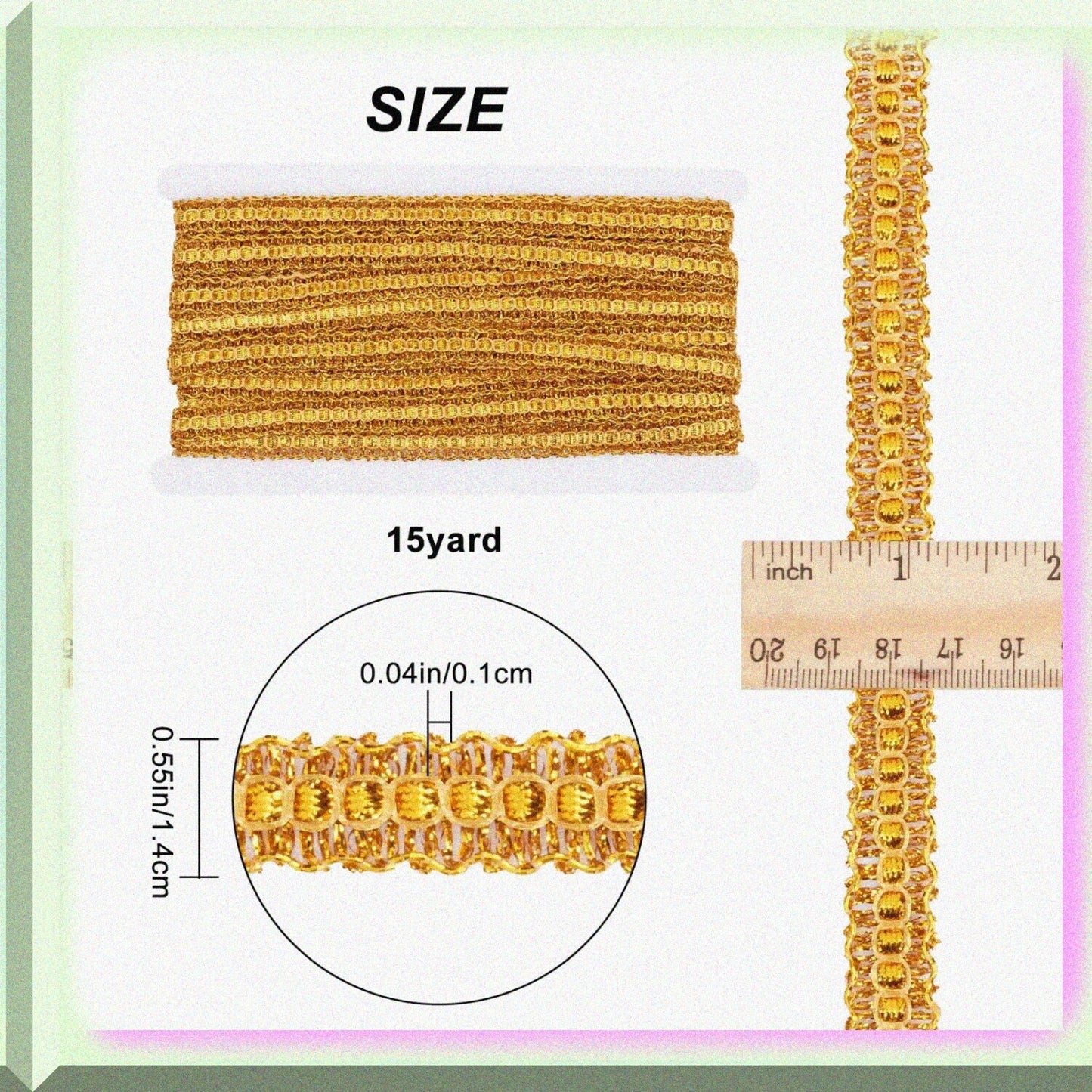 15Yds Gold Gimp Braid Woven Lace Trim 1/2 Inch