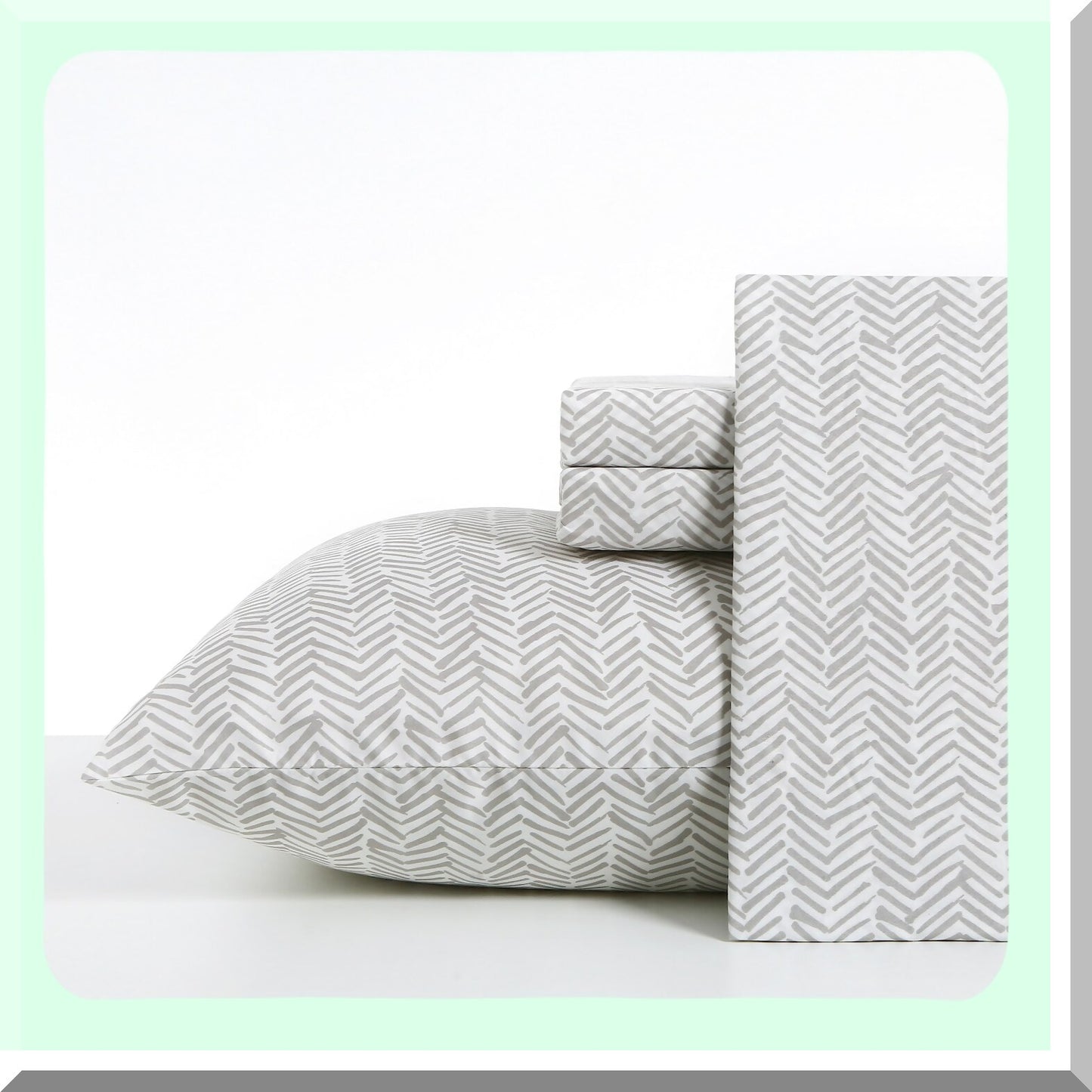 Breathable Hotel Queen Bedding Set - Cozy Microfiber Sheets & Pillowcases with Deep Pockets, Hypoallergenic & Fade Resistant - Grey Chevrons Comfort Collection