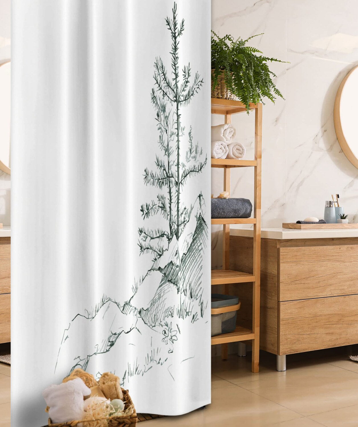 Sketchy Pine Trees Shower Curtain 36x72 inches