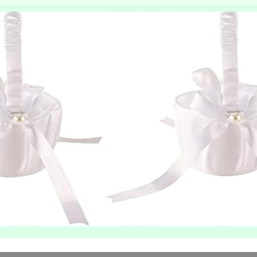Elegant Flower Girl Baskets with Bows and Pearls (Set of 2)