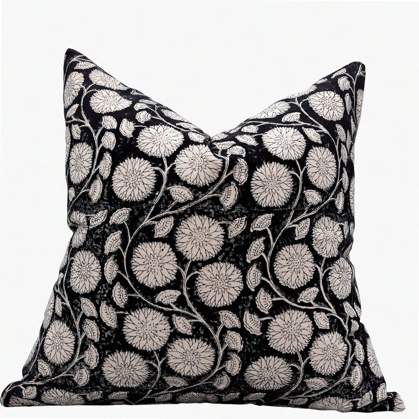 Black Jaal Cotton Block Print Throw Pillow Covers - Home Decor 22x22