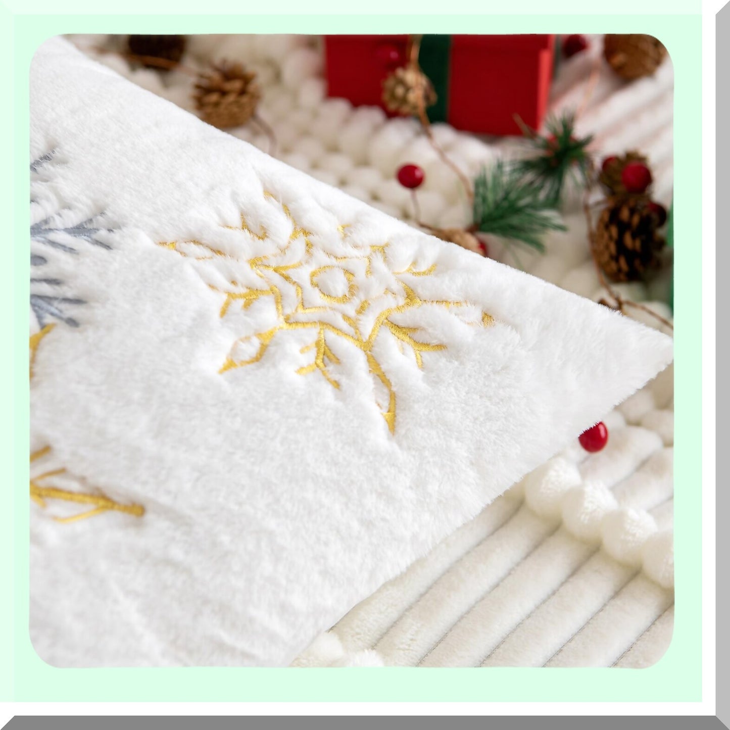 Snowflake Embroidered Pillowcase Set - Holiday Decorative Throw Pillow Covers for Couch Sofa Bedroom - Soft Yellow Pillow Cases - 20 x 20 Inch